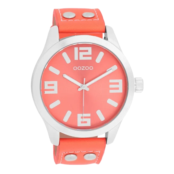 OOZOO Timepieces Damenuhr Korallenrot/Silber C1073