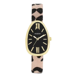 OOZOO Goldfarbene Uhr mit braun/schwarzem Lederriemen C11639