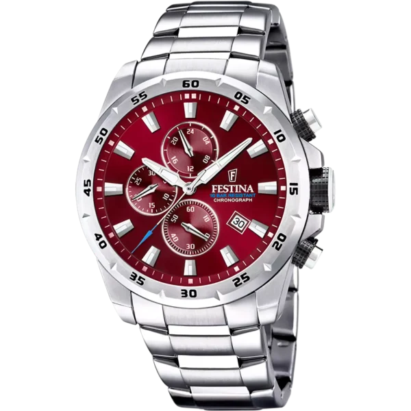 Festina Herren Uhr Timeless Chronograph F20463/5 Rot Edelstahl Armband