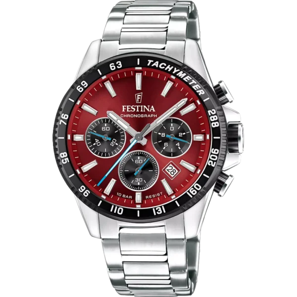 Festina Herren Uhr Timeless Chronograph F20560/7 Rot Edelstahl Armband