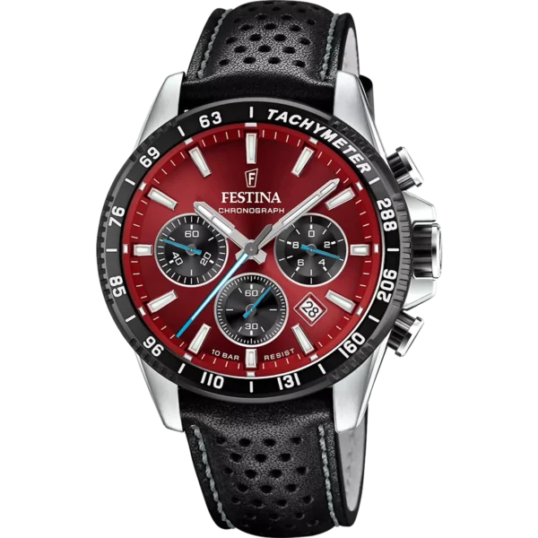 Festina Herren Uhr Timeless Chronograph F20561/7 Rot Leder Armband