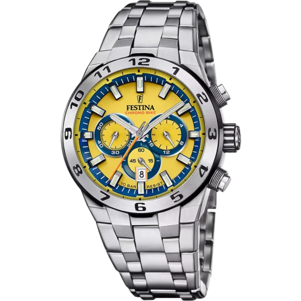 Herren Uhr Festina Chrono Bike Gelb mit Edelstahlband F20670/4