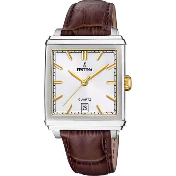 Festina Herren Uhr F20681/4 Silber mit braunem Lederband