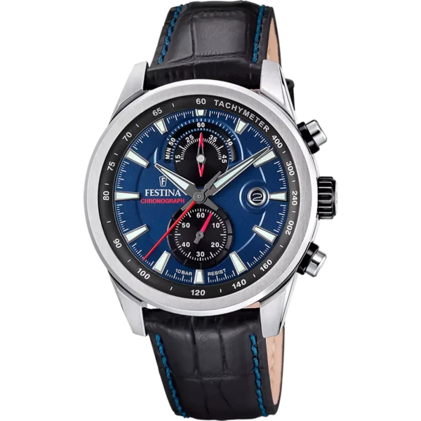Festina Herren Uhr Timeless Chronograph F20695/5 Blau Leder Armband