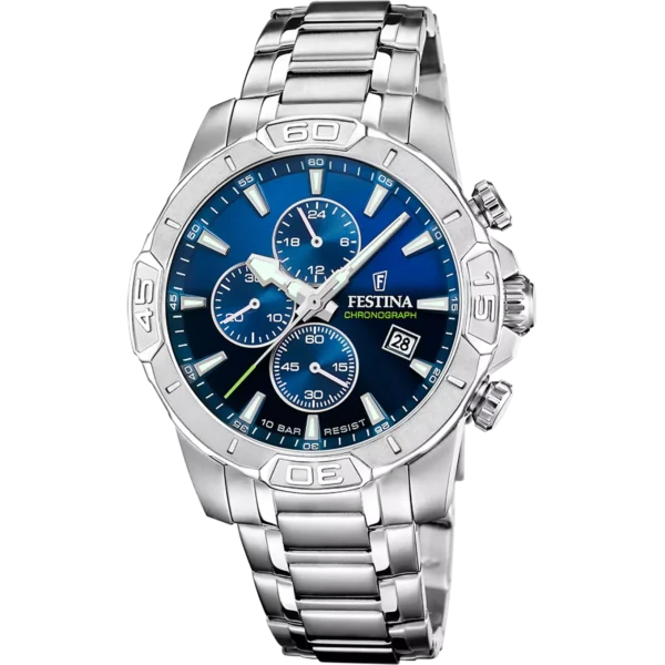 Festina Herren Uhr Timeless Chronograph F20704/4 Blau Edelstahl Armband