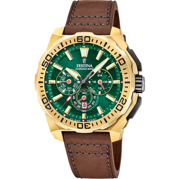 Festina Herren Uhr Chrono Bike F20728/2 Grün Lederband